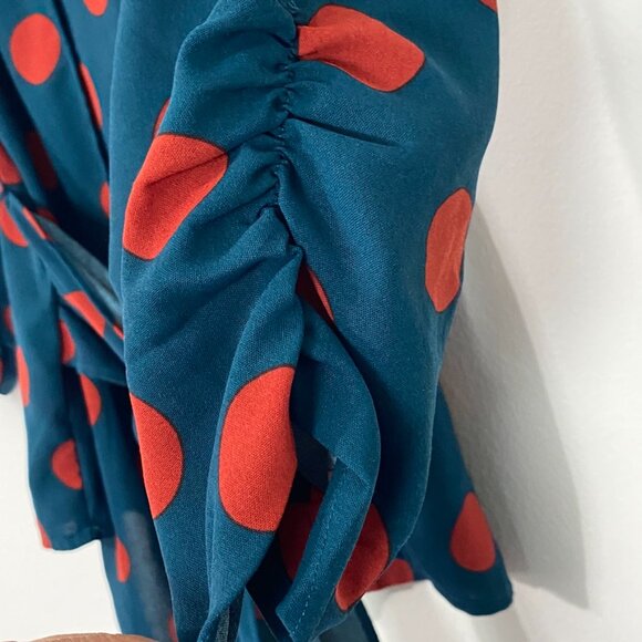 Milk & Honey Women's Blouse Belted Polka Dots Multicolor Large Classic Elegance - Picture 6 of 8